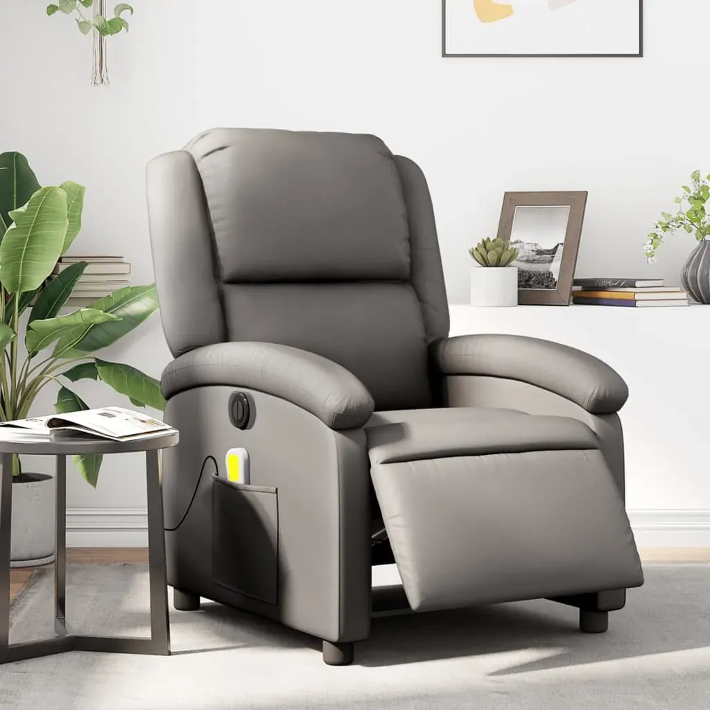 Electric Massage Recliner Chair Grey Real Leather Electric Massage Recliner Chair Grey Real Leather