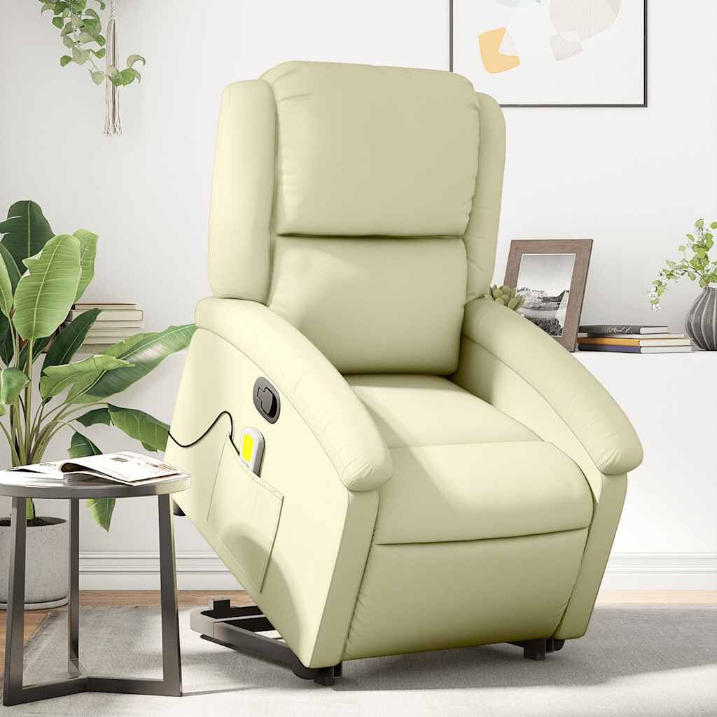 Stand up Massage Recliner Chair Cream Real Leather Stand up Massage Recliner Chair Cream Real Leather