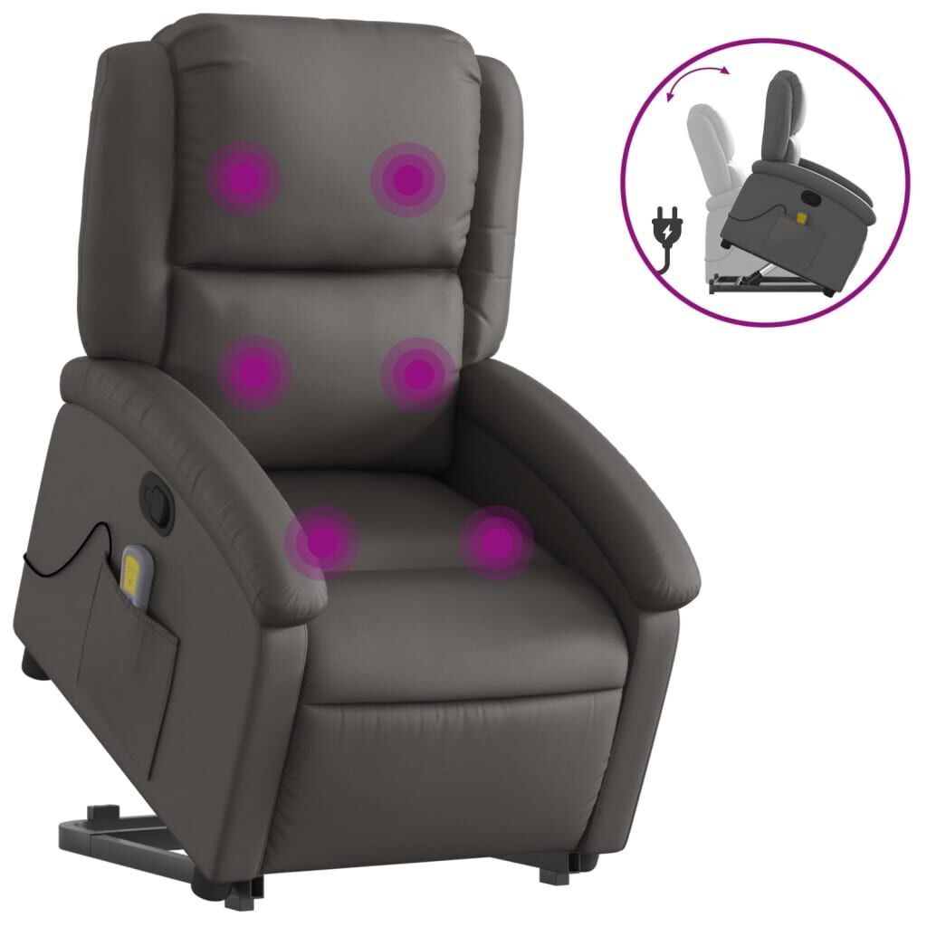 Stand up Massage Recliner Chair Grey Real Leather Stand up Massage Recliner Chair Grey Real Leather