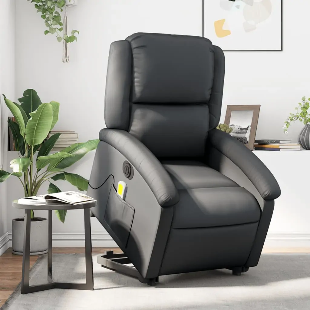 Electric Stand up Massage Recliner Chair Black Real Leather Electric Stand up Massage Recliner Chair Black Real Leather