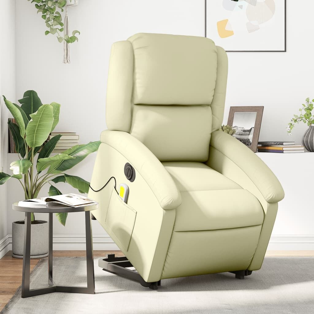 Electric Stand up Massage Recliner Chair Cream Real Leather Electric Stand up Massage Recliner Chair Cream Real Leather