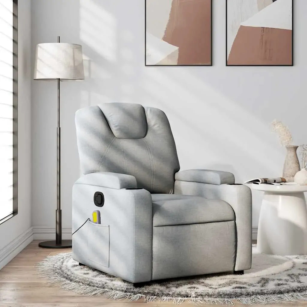 Massage Recliner Chair Light Grey Fabric Massage Recliner Chair Light Grey Fabric