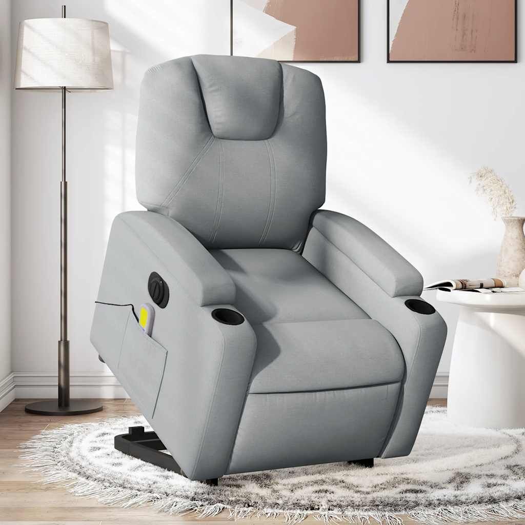 Electric Stand up Massage Recliner Chair Light Grey Fabric Electric Stand up Massage Recliner Chair Light Grey Fabric