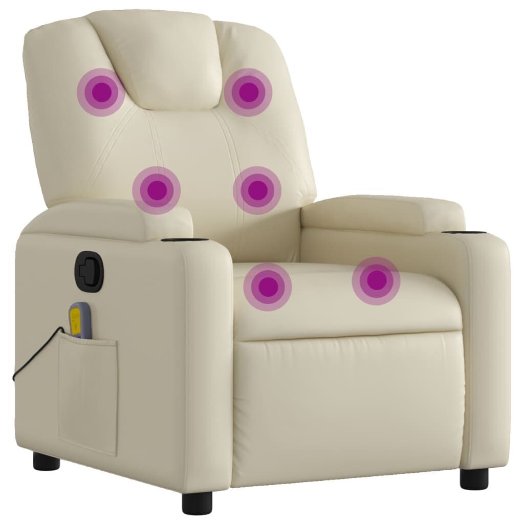 Massage Recliner Chair Cream Faux Leather Massage Recliner Chair Cream Faux Leather