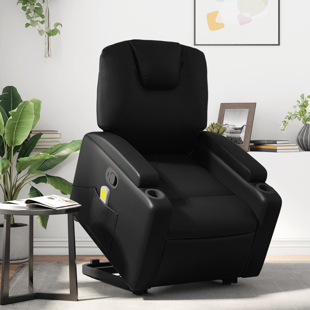 Stand up Massage Recliner Chair Black Faux Leather Stand up Massage Recliner Chair Black Faux Leather