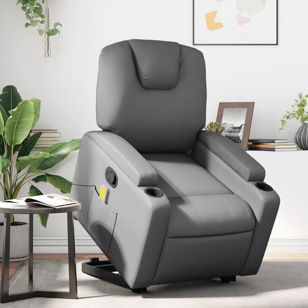 Stand up Massage Recliner Chair Grey Faux Leather Stand up Massage Recliner Chair Grey Faux Leather