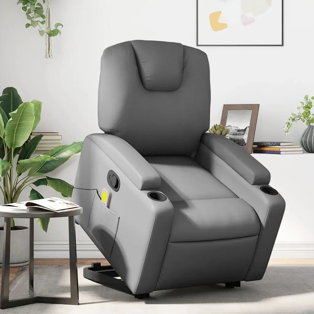 Stand up Massage Recliner Chair Grey Faux Leather Stand up Massage Recliner Chair Grey Faux Leather