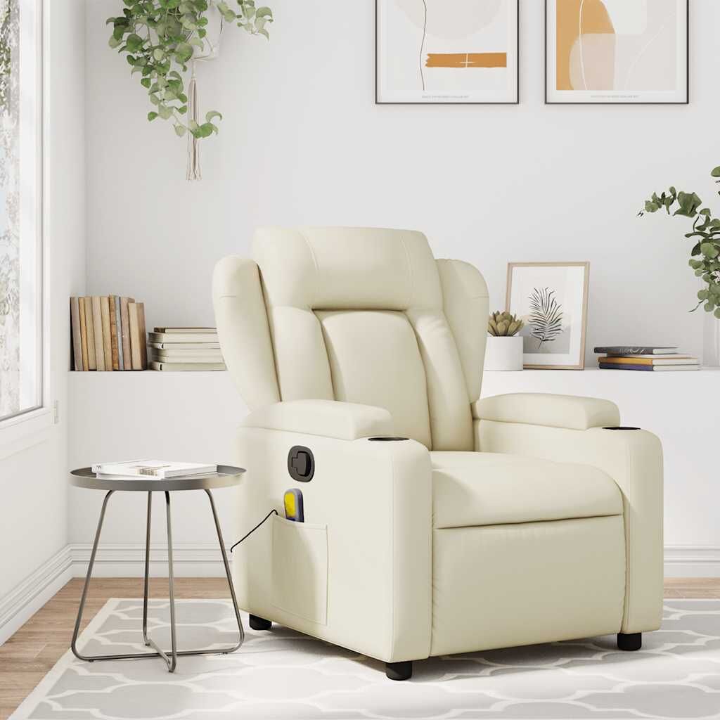 Massage Recliner Chair Cream Faux Leather Massage Recliner Chair Cream Faux Leather