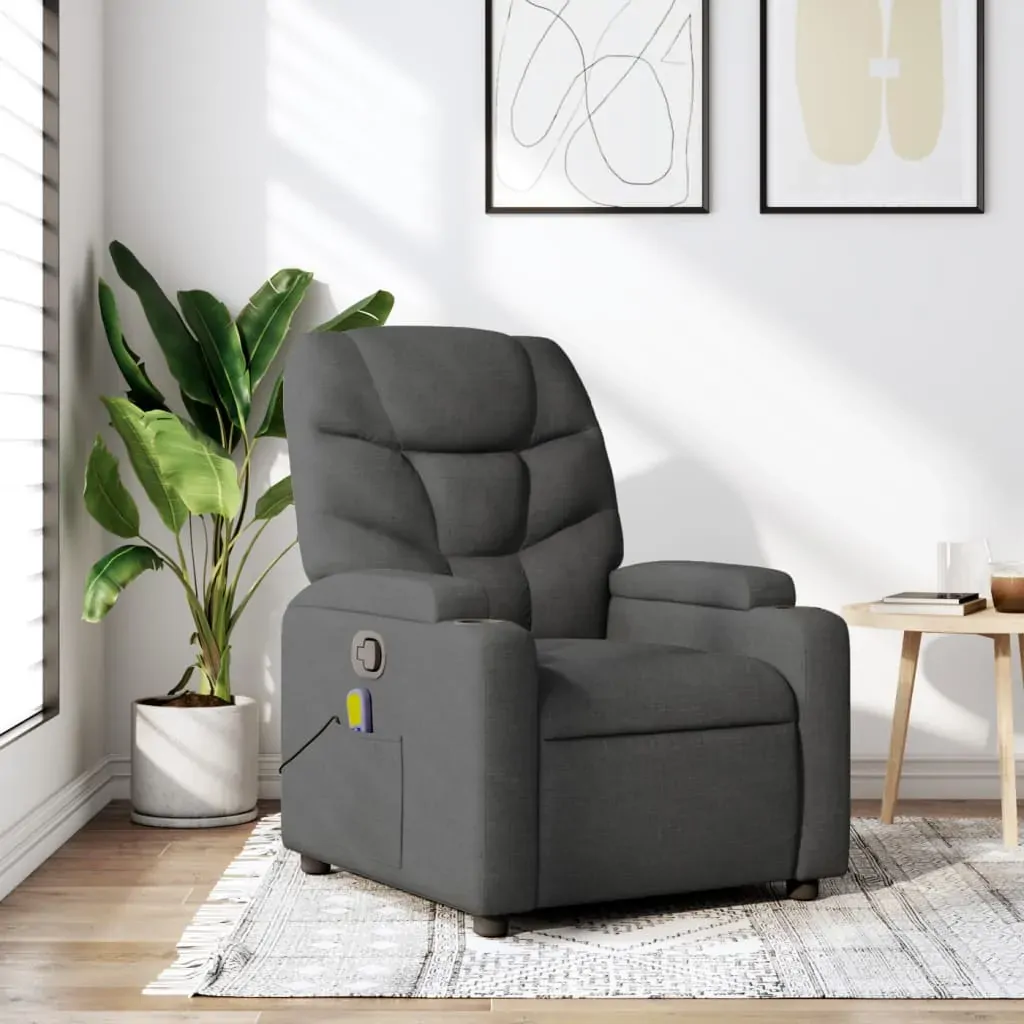 Massage Recliner Chair Dark Grey Fabric Massage Recliner Chair Dark Grey Fabric