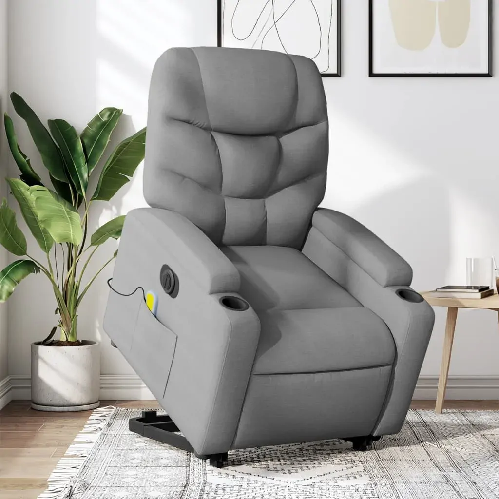 Electric Stand up Massage Recliner Chair Light Grey Fabric Electric Stand up Massage Recliner Chair Light Grey Fabric
