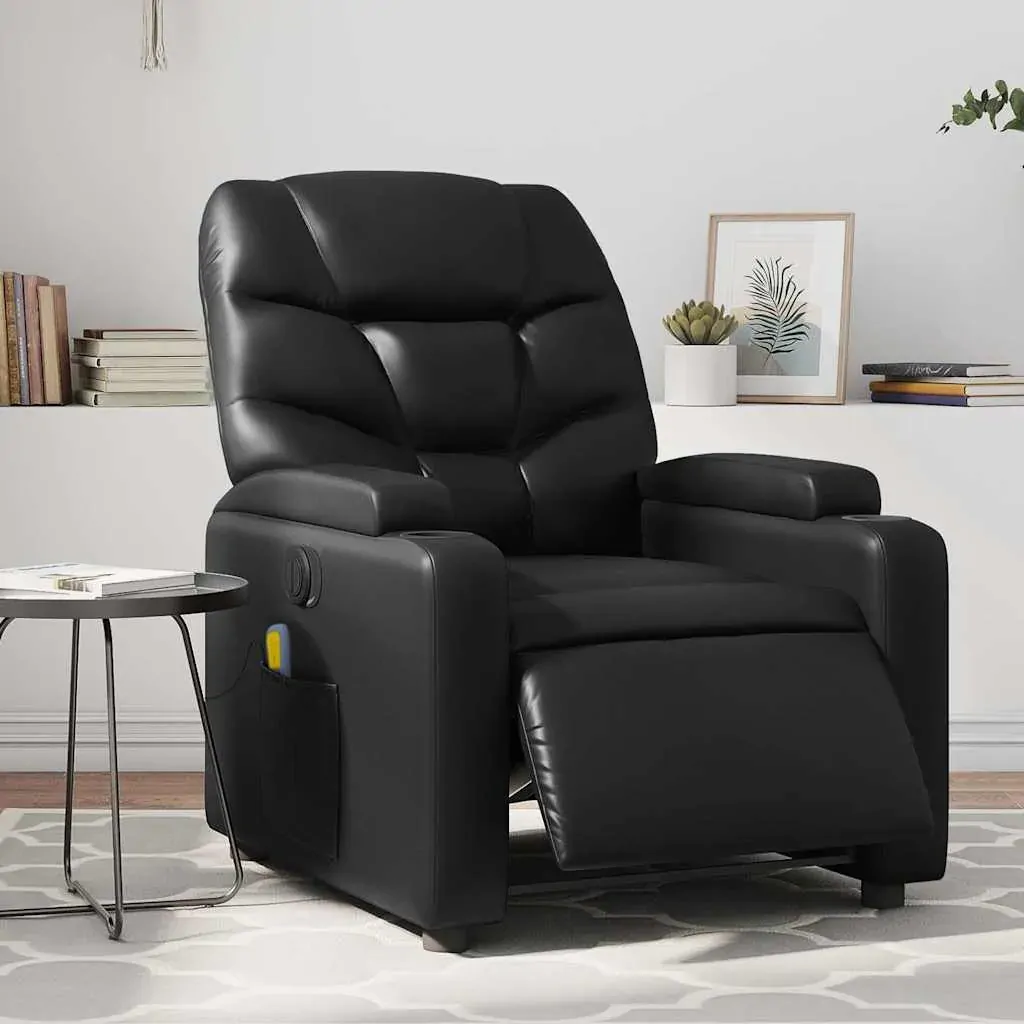 Electric Massage Recliner Chair Black Faux Leather Electric Massage Recliner Chair Black Faux Leather