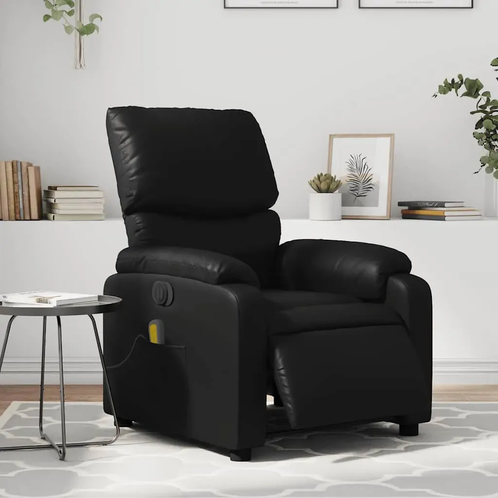 Electric Massage Recliner Chair Black Faux Leather Electric Massage Recliner Chair Black Faux Leather