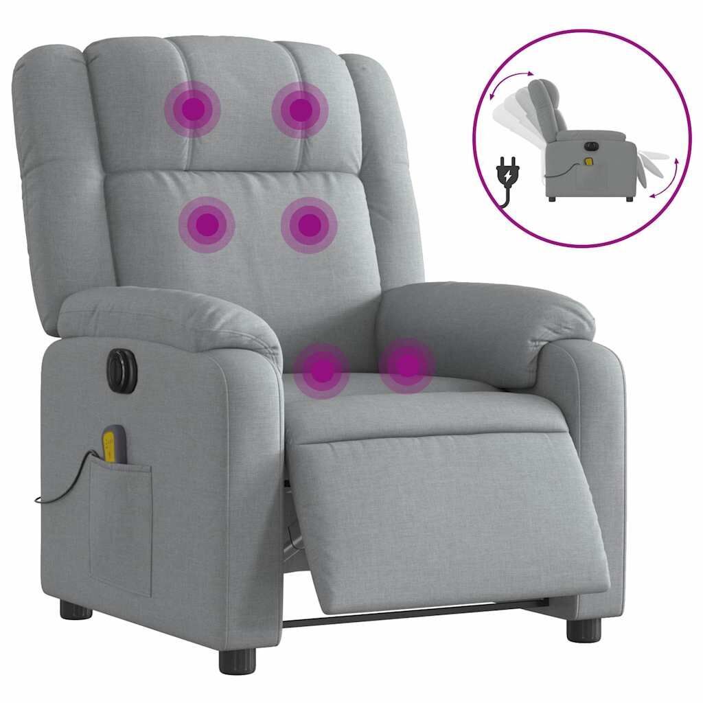 Electric Massage Recliner Chair Light Grey Fabric Electric Massage Recliner Chair Light Grey Fabric