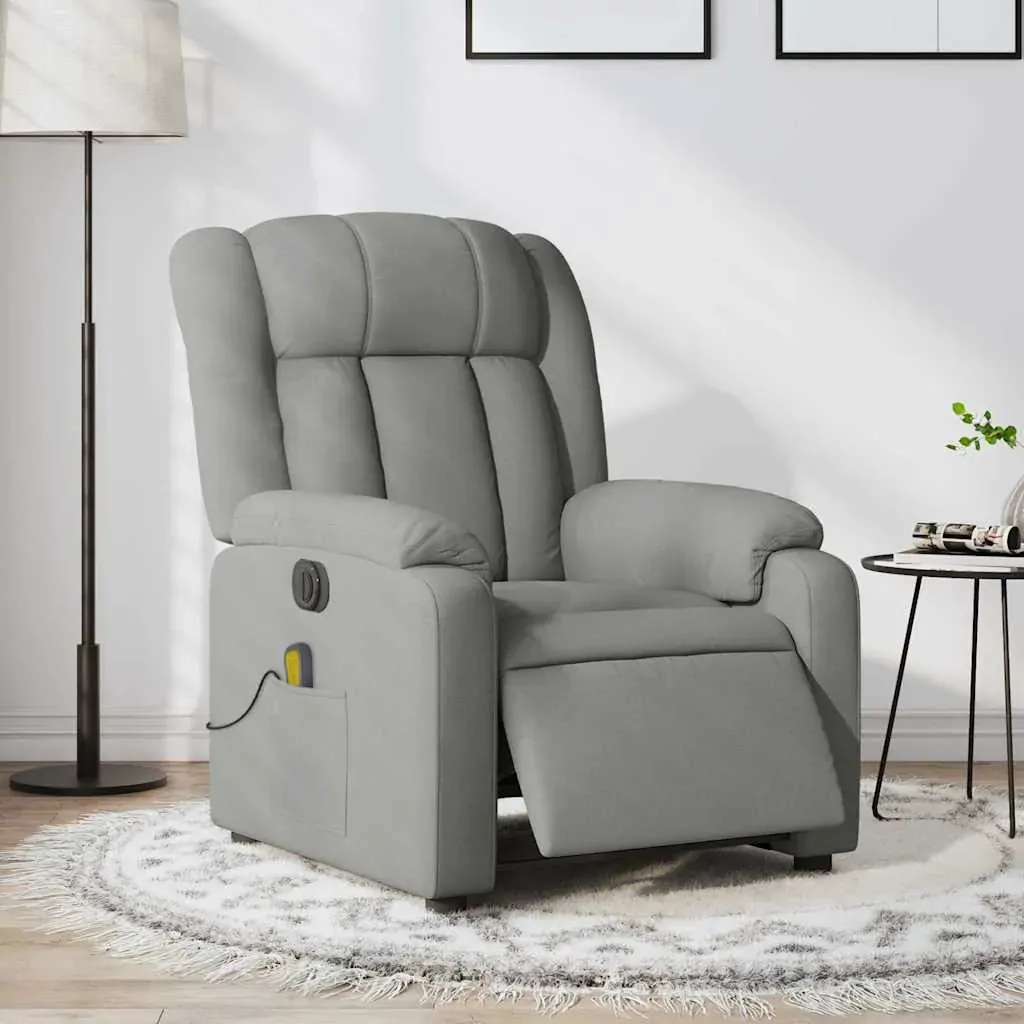 Electric Massage Recliner Chair Light Grey Fabric Electric Massage Recliner Chair Light Grey Fabric