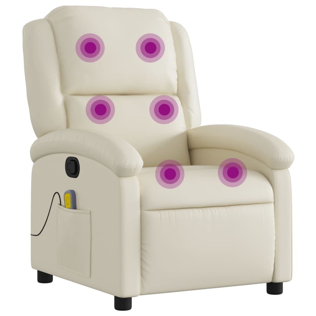 Massage Recliner Chair Cream Faux Leather Massage Recliner Chair Cream Faux Leather