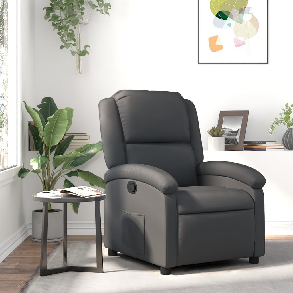 Recliner Chair Grey Real Leather Recliner Chair Grey Real Leather