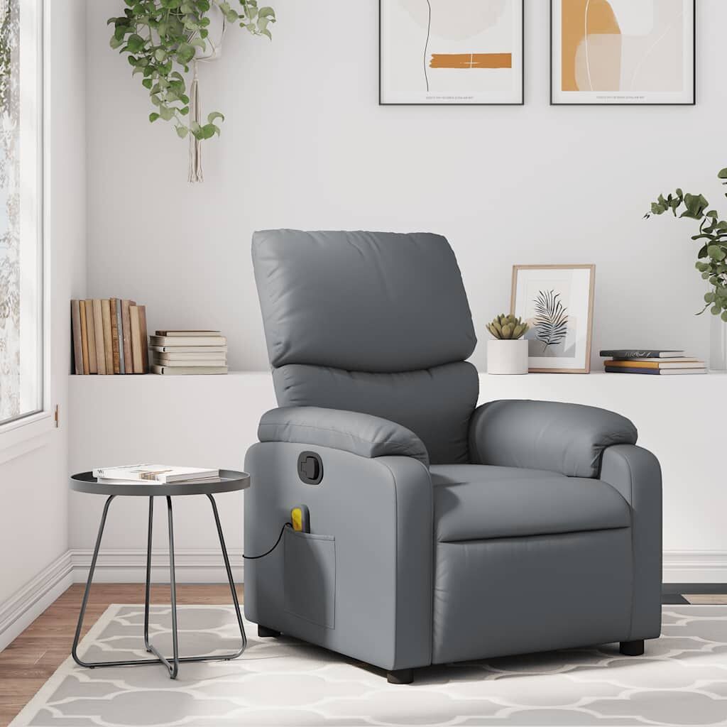 Massage Recliner Chair Grey Faux Leather Massage Recliner Chair Grey Faux Leather