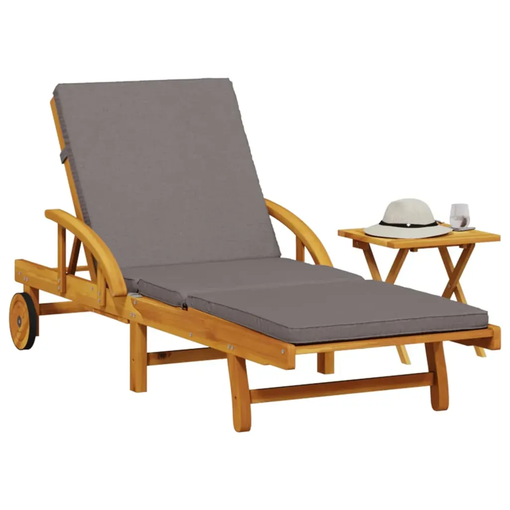 Sun Lounger with Cushion and Table Solid Wood Acacia Sun Lounger with Cushion and Table Solid Wood Acacia