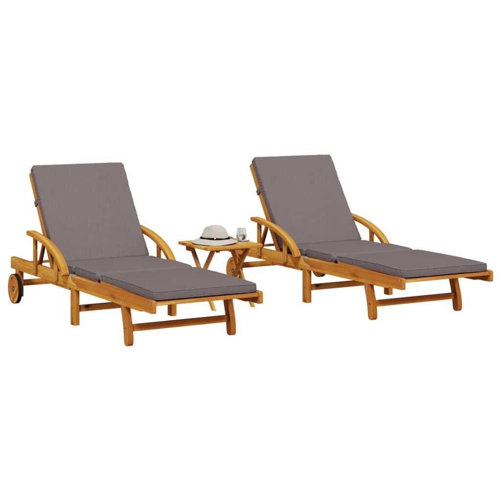 Sun Loungers 2 pcs with Table Solid Wood Acacia Sun Loungers 2 pcs with Table Solid Wood Acacia