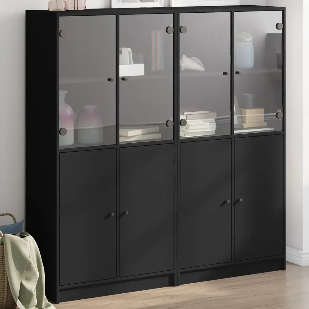 Bookcase with Doors Black 136x37x142 cm Engineered Wood Bookcase with Doors Black 136x37x142 cm Engineered Wood
