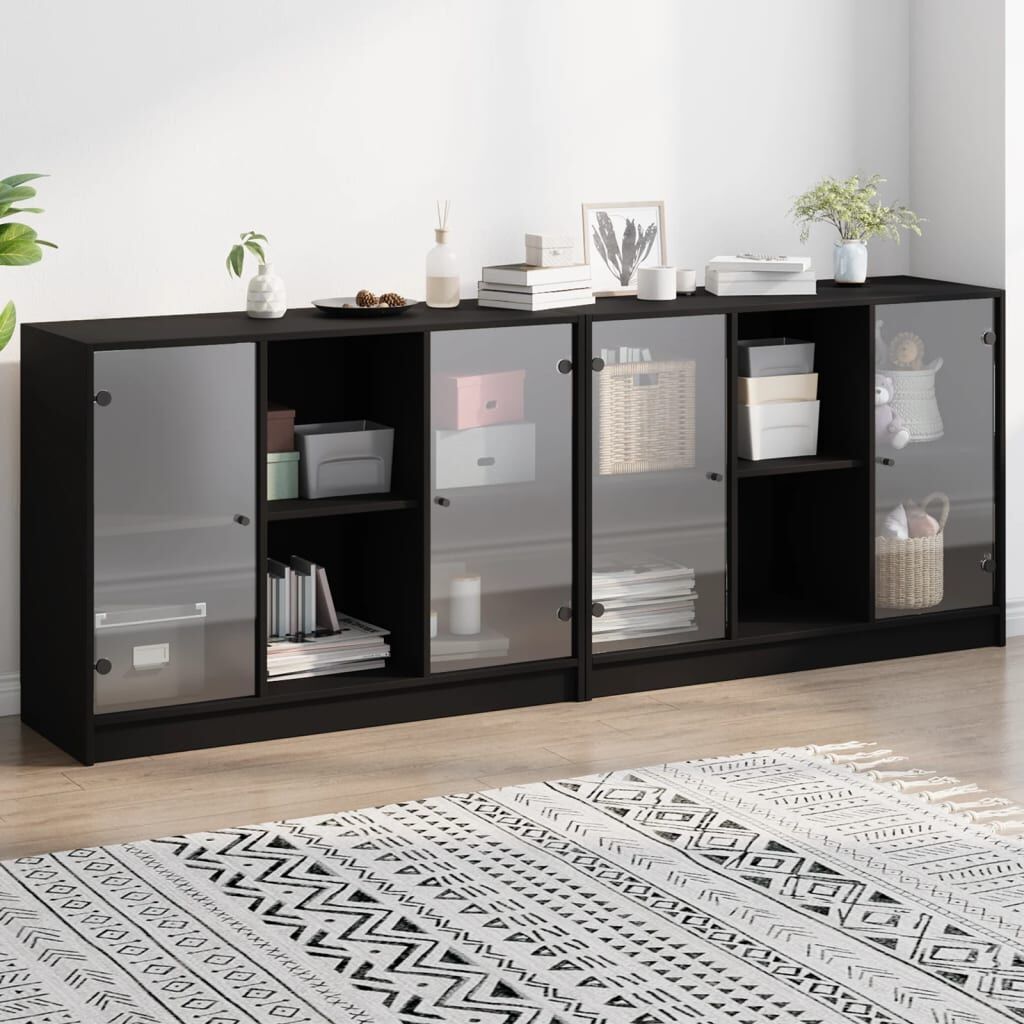Bookcase with Doors Black 204x37x75 cm Engineered Wood Bookcase with Doors Black 204x37x75 cm Engineered Wood