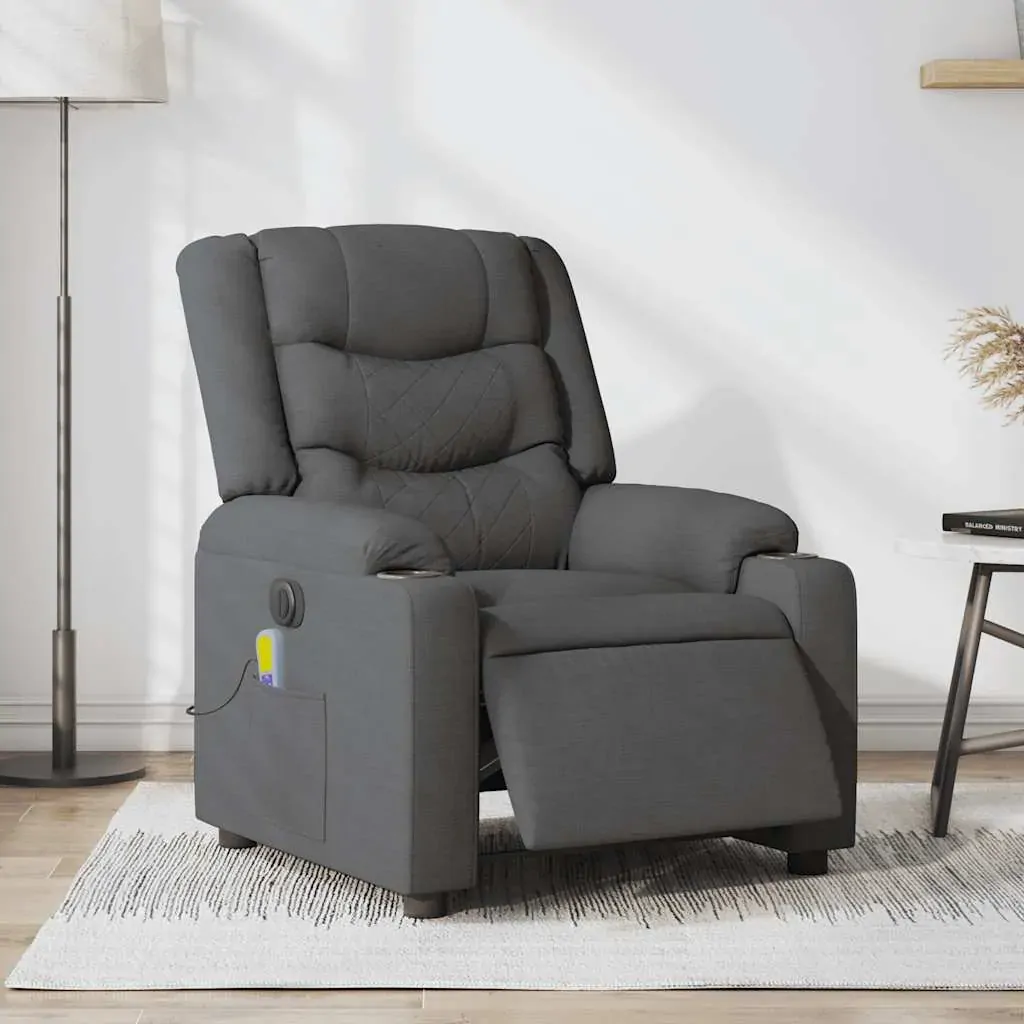 Electric Massage Recliner Chair Dark Grey Fabric Electric Massage Recliner Chair Dark Grey Fabric