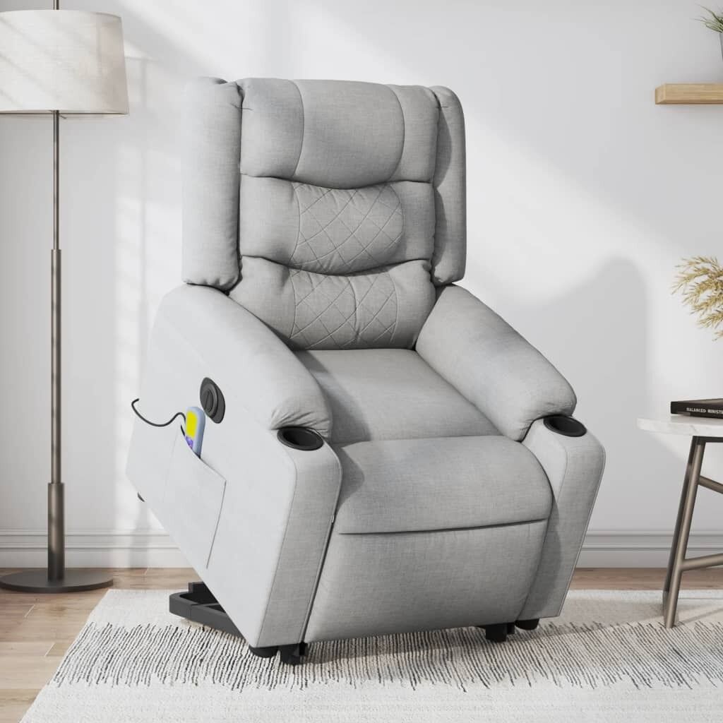 Electric Stand up Massage Recliner Chair Light Grey Fabric Electric Stand up Massage Recliner Chair Light Grey Fabric