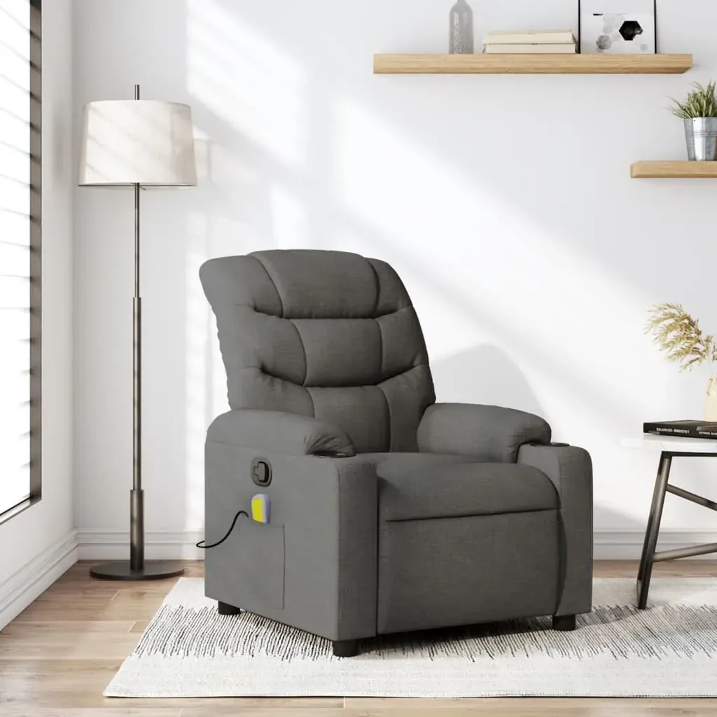 Massage Recliner Chair Dark Grey Fabric Massage Recliner Chair Dark Grey Fabric