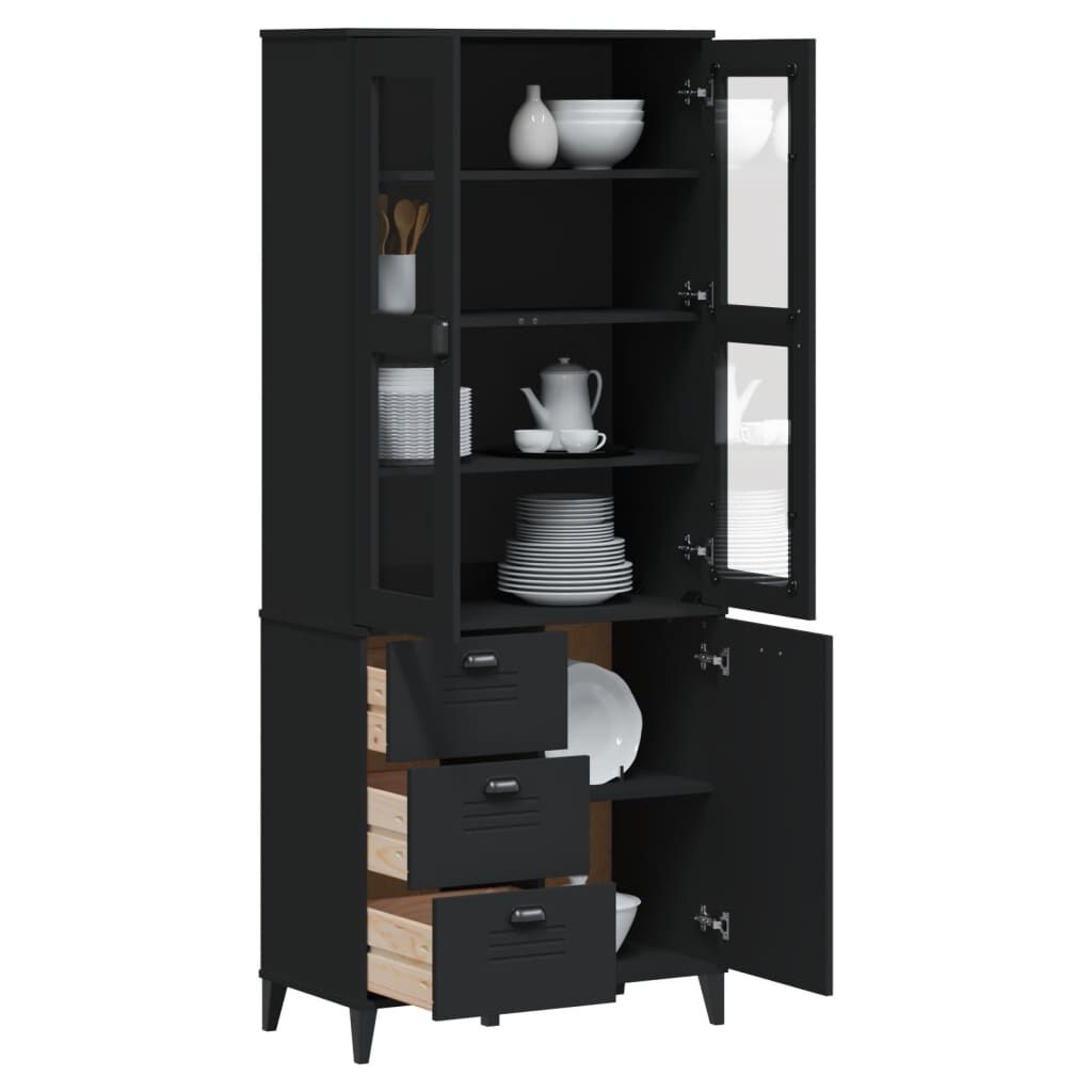 Highboard VIKEN Black 80x40x190 cm Solid Wood Pine Highboard VIKEN Black 80x40x190 cm Solid Wood Pine