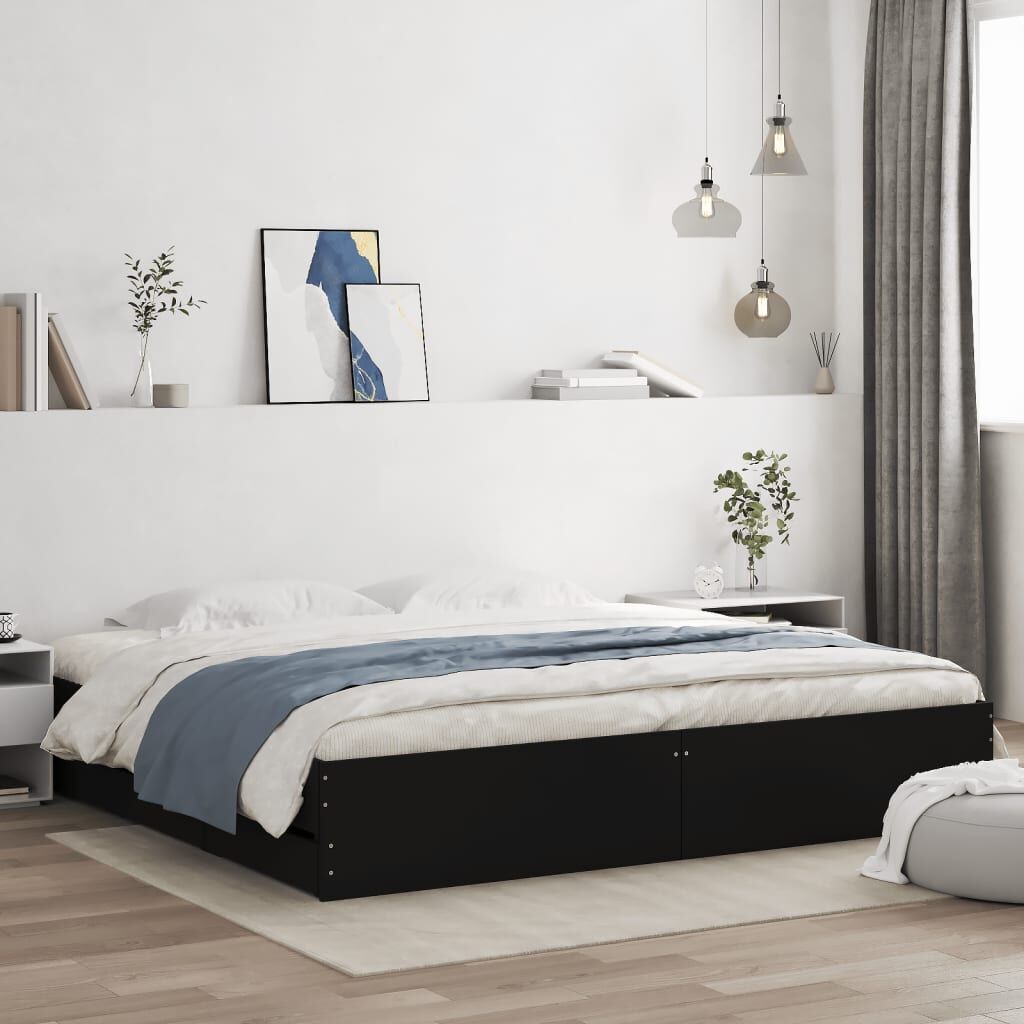 Bed Frame with Drawers without Mattress Black 183x203 cm King Bed Frame with Drawers without Mattress Black 183x203 cm King