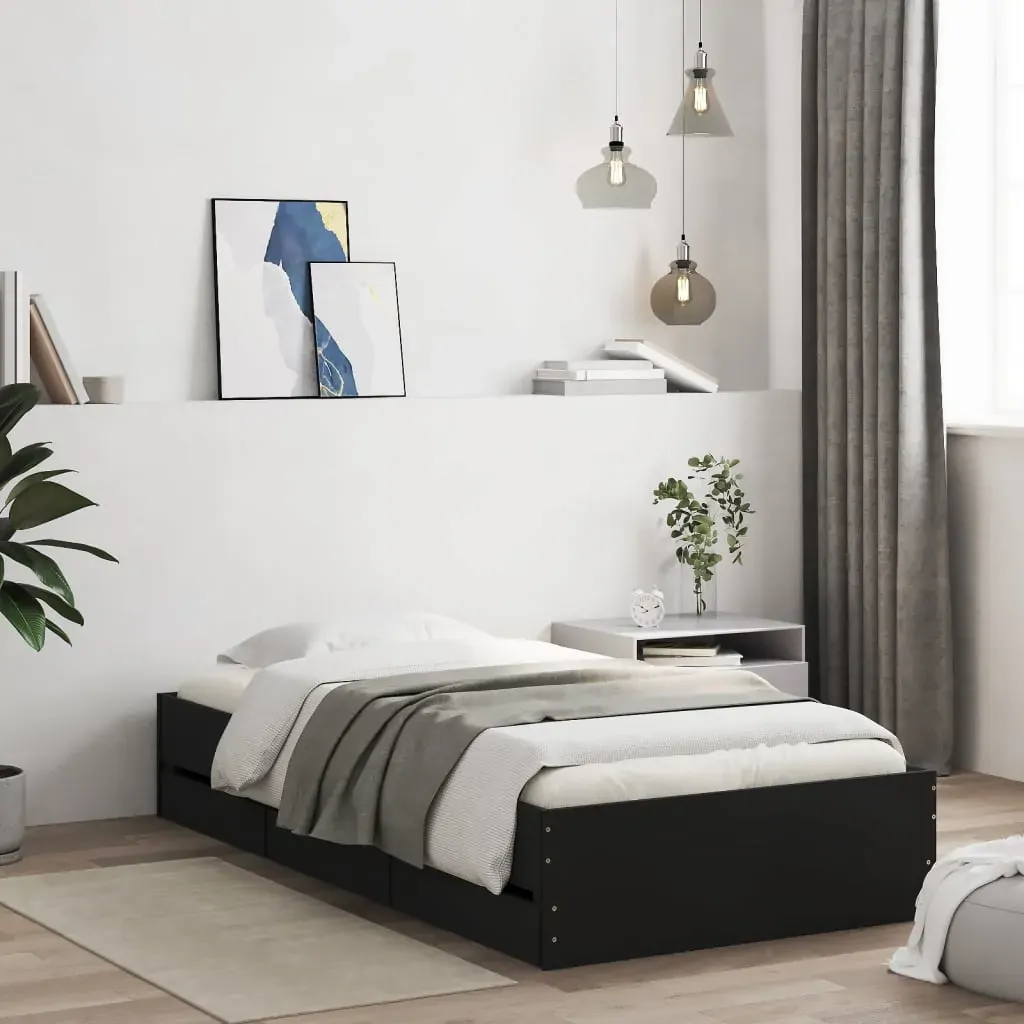Bed Frame with Drawers without Mattress Black 90x190 cm Bed Frame with Drawers without Mattress Black 90x190 cm