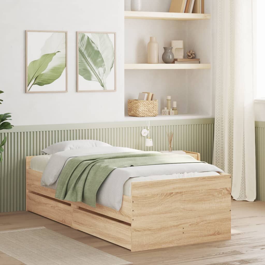 Bed Frame with Drawers without Mattress Sonoma Oak 90x190 cm Bed Frame with Drawers without Mattress Sonoma Oak 90x190 cm