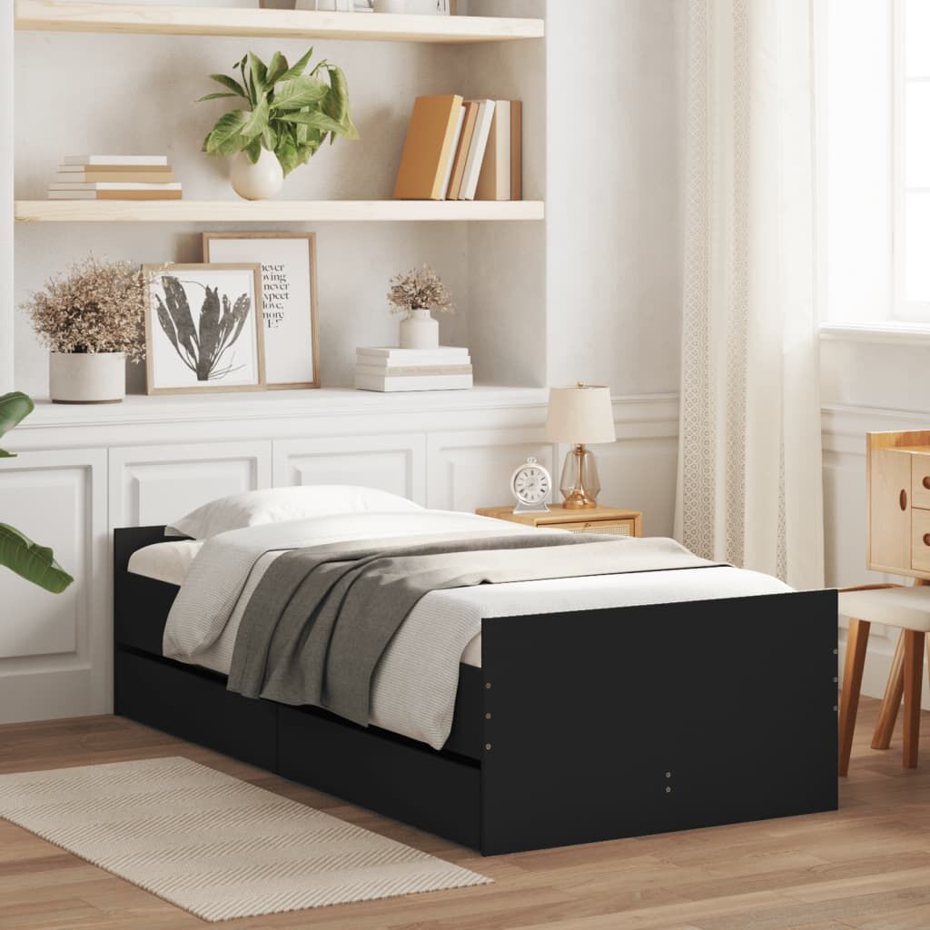 Bed Frame with Drawers without Mattress Black 90x190 cm Bed Frame with Drawers without Mattress Black 90x190 cm