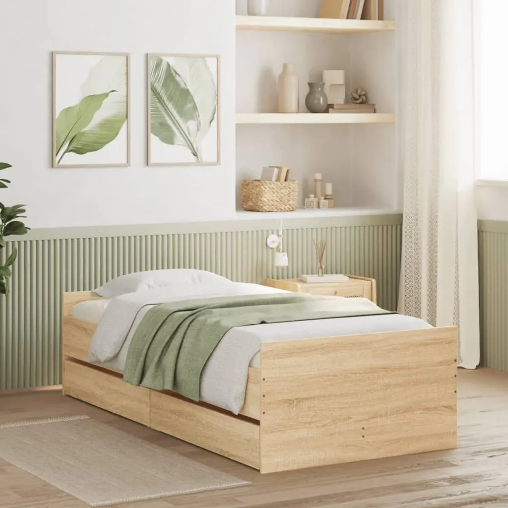 Bed Frame with Drawers without Mattress Sonoma Oak 90x190 cm Bed Frame with Drawers without Mattress Sonoma Oak 90x190 cm