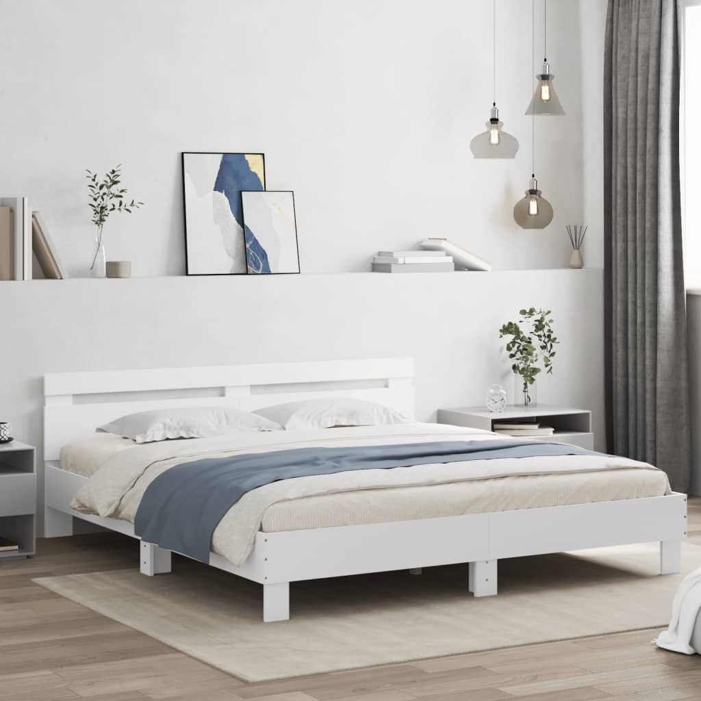 Bed Frame with LED without Mattress White 183x203 cm King Bed Frame with LED without Mattress White 183x203 cm King