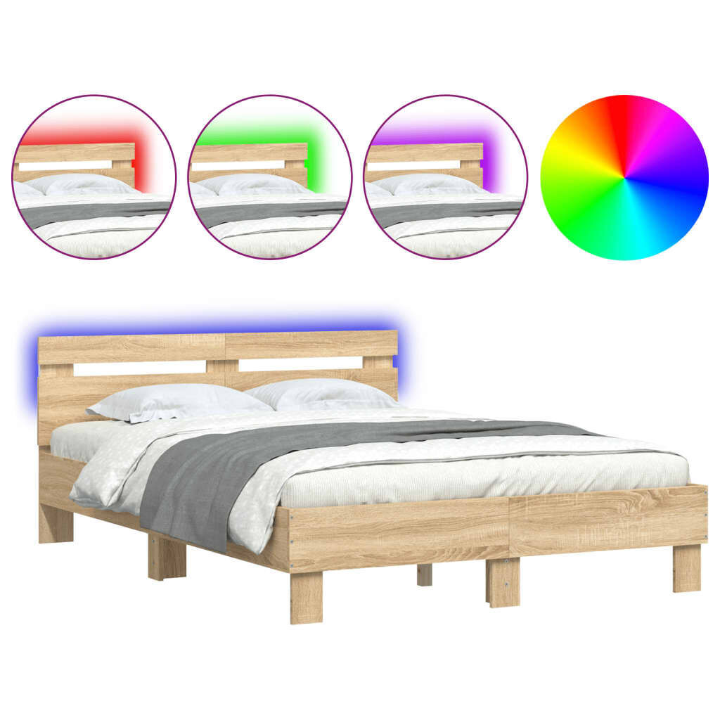 Bed Frame with LED without Mattress Sonoma Oak 135x190 cm Bed Frame with LED without Mattress Sonoma Oak 135x190 cm