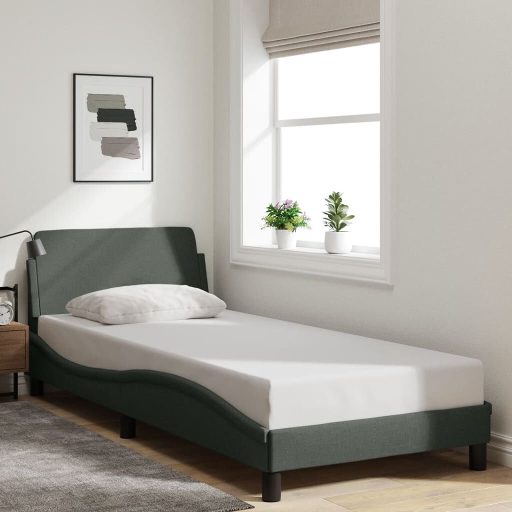 Bed Frame without Mattress Dark Grey 90x190 cm Fabric Bed Frame without Mattress Dark Grey 90x190 cm Fabric