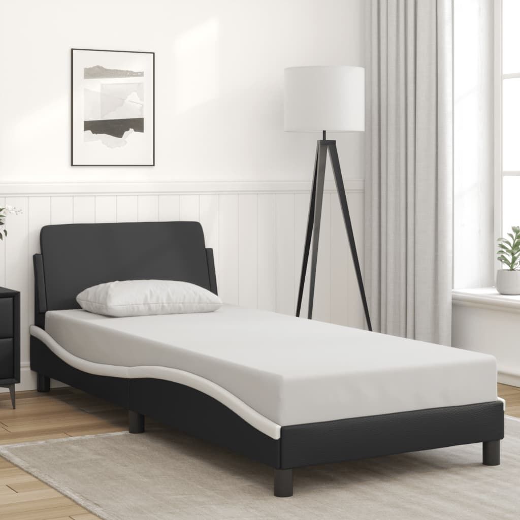 Bed Frame without Mattress Black and White 90x190 cm Faux Leather Bed Frame without Mattress Black and White 90x190 cm Faux Leather