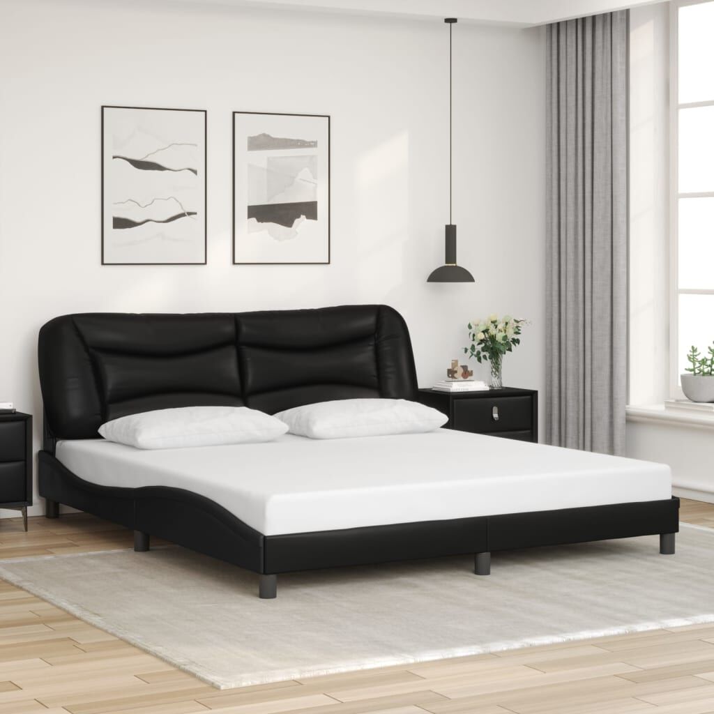 Bed Frame without Mattress Black 183x203 cm King Faux Leather Bed Frame without Mattress Black 183x203 cm King Faux Leather