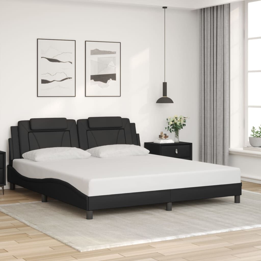 Bed Frame without Mattress Black 183x203 cm King Faux Leather Bed Frame without Mattress Black 183x203 cm King Faux Leather