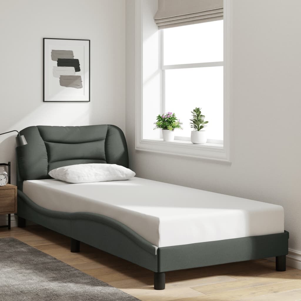 Bed Frame without Mattress Dark Grey 90x190 cm Fabric Bed Frame without Mattress Dark Grey 90x190 cm Fabric