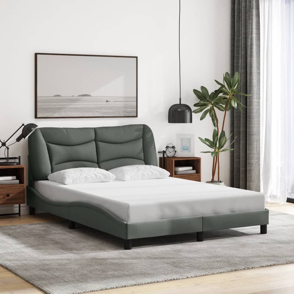 Bed Frame without Mattress Dark Grey 137x187 cm Double Fabric Bed Frame without Mattress Dark Grey 137x187 cm Double Fabric