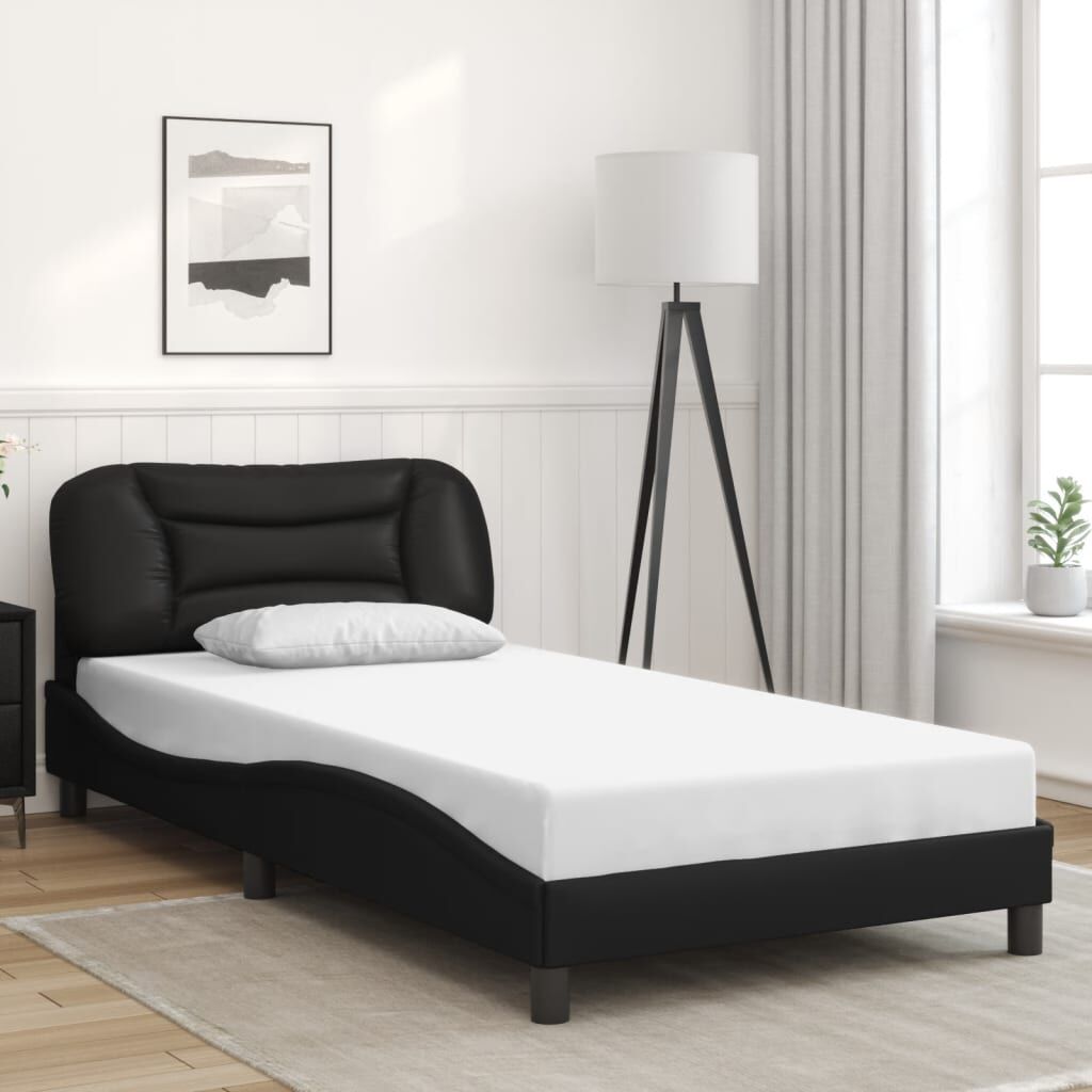 Bed Frame without Mattress Black 107x203 cm King Single Faux Leather Bed Frame without Mattress Black 107x203 cm King Single Faux Leather