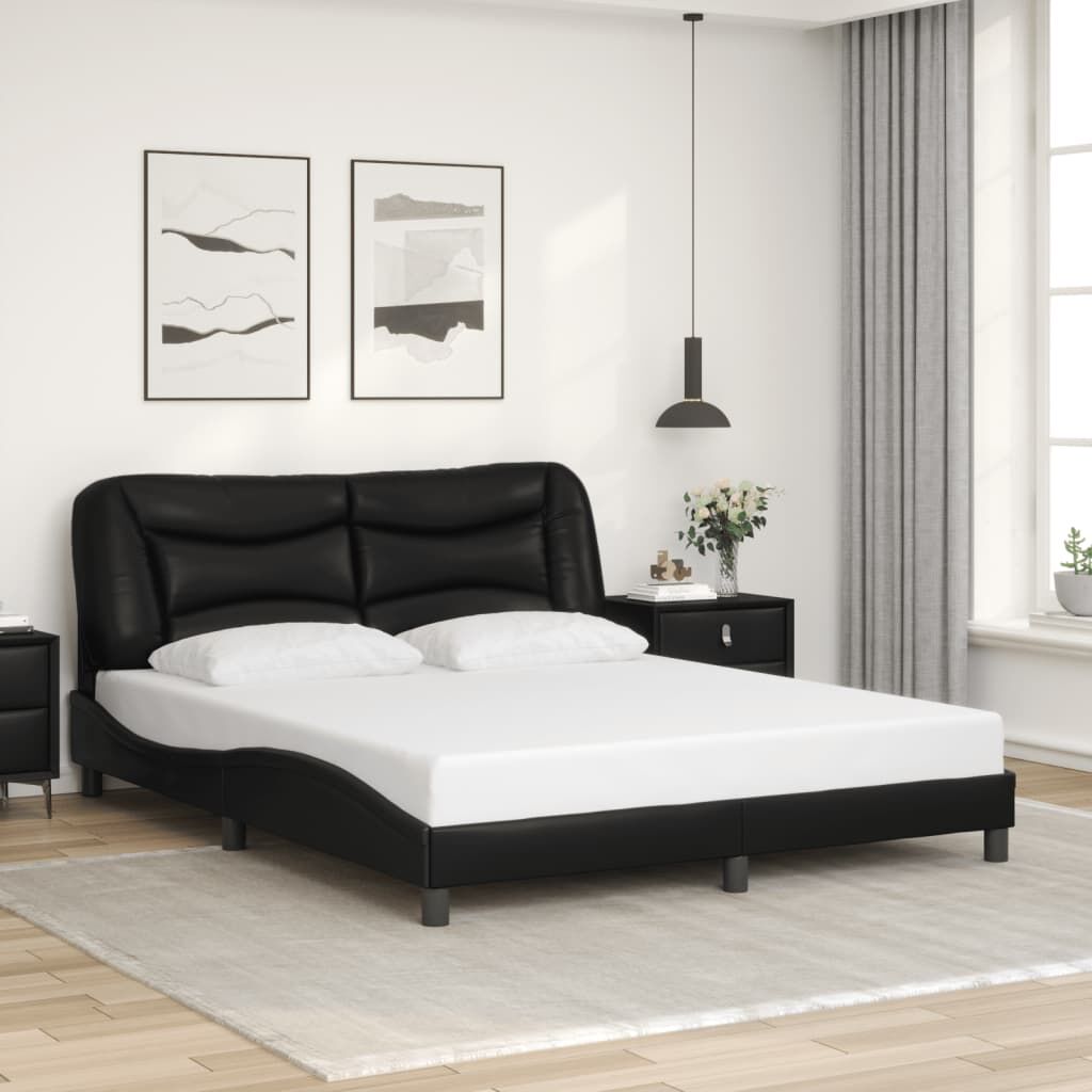 Bed Frame without Mattress Black 152x203 cm Queen Faux Leather Bed Frame without Mattress Black 152x203 cm Queen Faux Leather