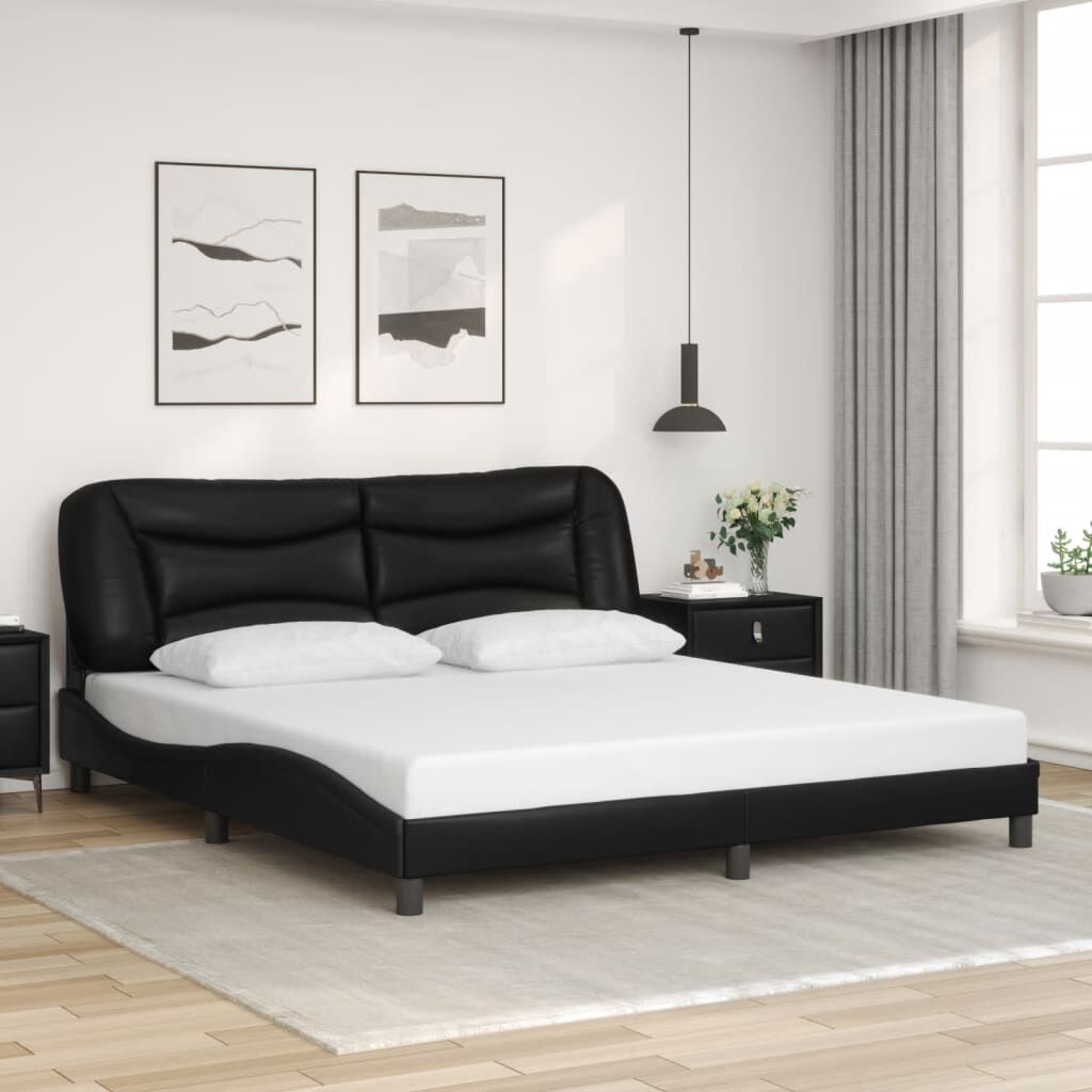 Bed Frame without Mattress Black 183x203 cm King Faux Leather Bed Frame without Mattress Black 183x203 cm King Faux Leather