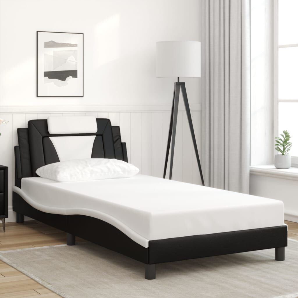 Bed Frame without Mattress Black and White 107x203 cm King Single Faux Leather Bed Frame without Mattress Black and White 107x203 cm King Single Faux Leather