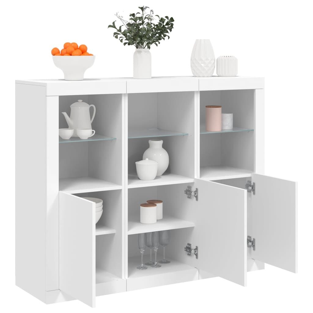 Sideboards with LED Lights 3 pcs White Engineered Wood Sideboards with LED Lights 3 pcs White Engineered Wood