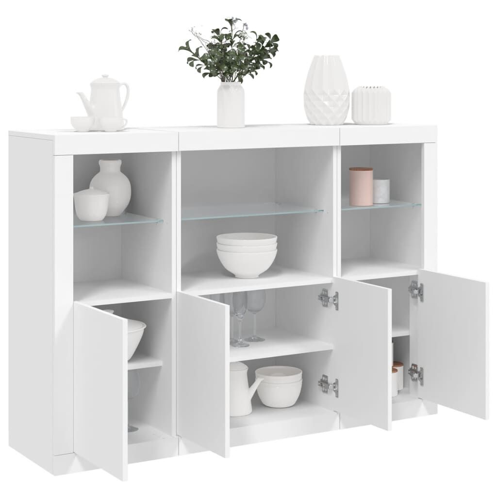 Sideboards with LED Lights 3 pcs White Engineered Wood Sideboards with LED Lights 3 pcs White Engineered Wood