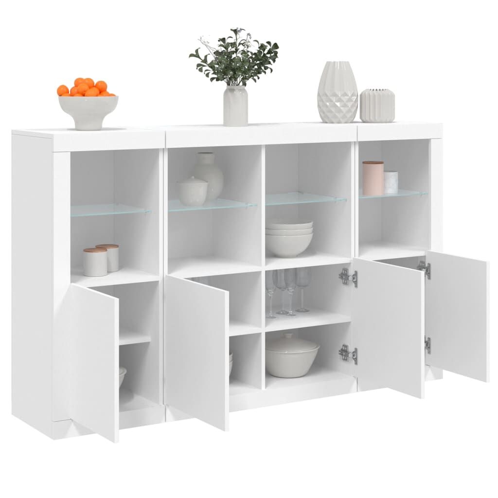 Sideboards with LED Lights 3 pcs White Engineered Wood Sideboards with LED Lights 3 pcs White Engineered Wood