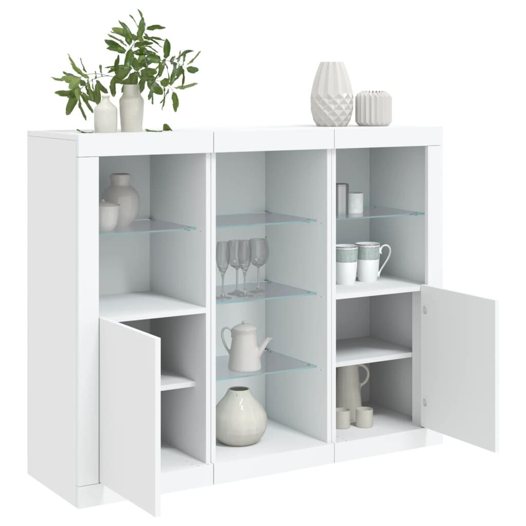 Sideboards with LED Lights 3 pcs White Engineered Wood Sideboards with LED Lights 3 pcs White Engineered Wood